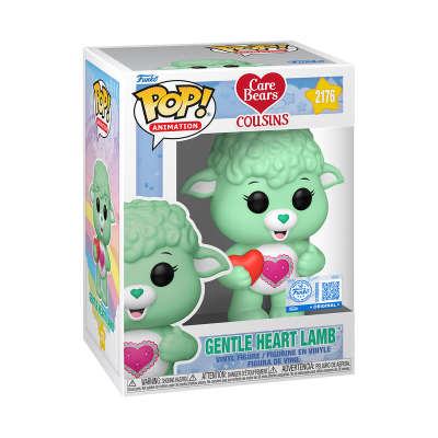 Figura Funko Pop Gentle Heart Lamb da Care Bears Cousins numa caixa branca colorida