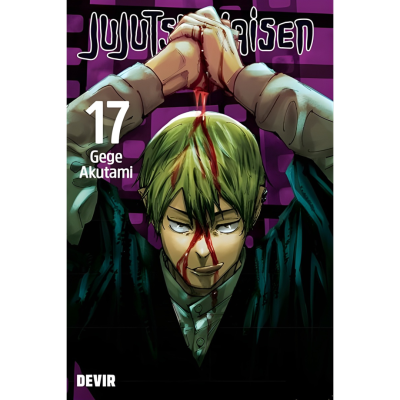 Capa manga Jujutsu Kaisen volume 17 com personagem de cabelo verde e sangue no rosto