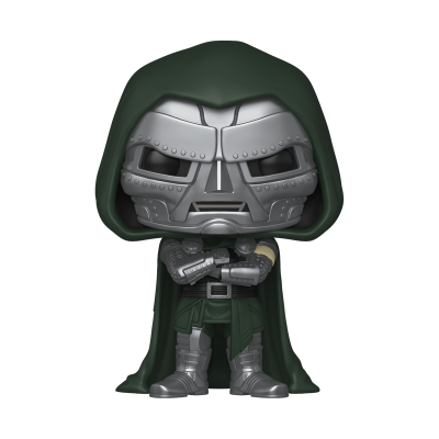 Figura colecionável do Dr. Doom com máscara metálica e capa verde