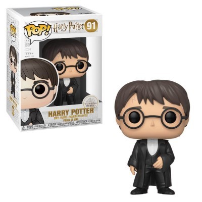 Figura de vinil Pop! Harry Potter com óculos e roupa preta em embalagem