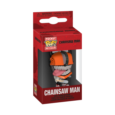Chaveiro Pocket Pop! Vinyl do Chainsaw Man em caixa vermelha com janela