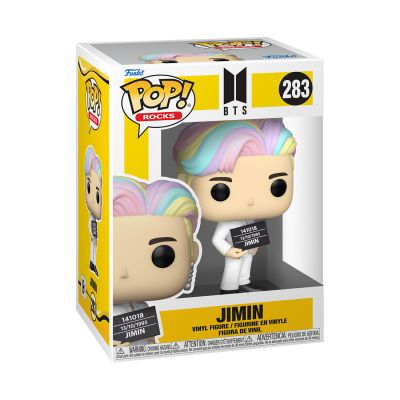 Funko Pop! Rocks Jimin do BTS de vinil na caixa amarela com cabelo colorido pastel