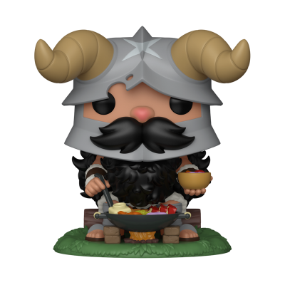 Figura Funko Pop de guerreiro viking a cozinhar com capacete com chifres