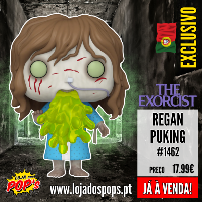 Figura Funko Pop Regan Puking de The Exorcist com vómito verde e vestido azul