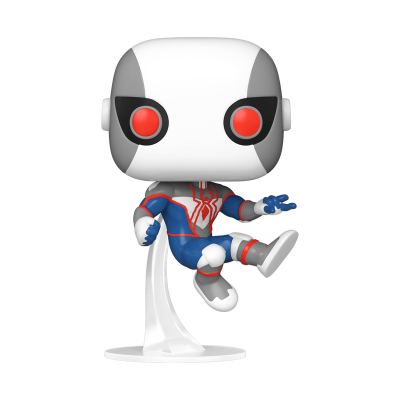 Figura colecionável Homem-Aranha traje branco azul vermelho com base transparente