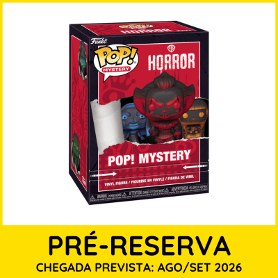 Caixa Funko Pop! Mystery Horror com figuras de vinil e texto de pré-reserva.