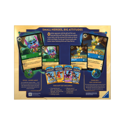 Caixa de jogo de cartas SMALL HEROES, BIG ATTITUDES com cartas de Stitch e Tinker Bell
