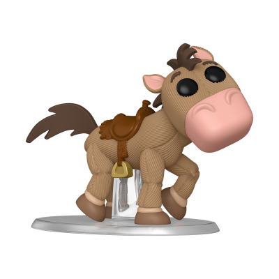 Figura colecionável de cavalo castanho com sela castanha e base transparente