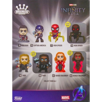 Póster de Funko Minis Marvel The Infinity Saga com personagens colecionáveis.