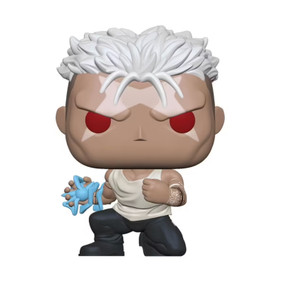 Figura Funko Pop com cabelo branco, olhos vermelhos e energia azul na mão.