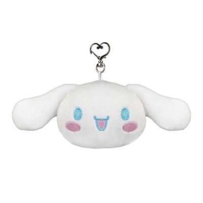 Porta-chaves de peluche branco com rosto e orelhas largas