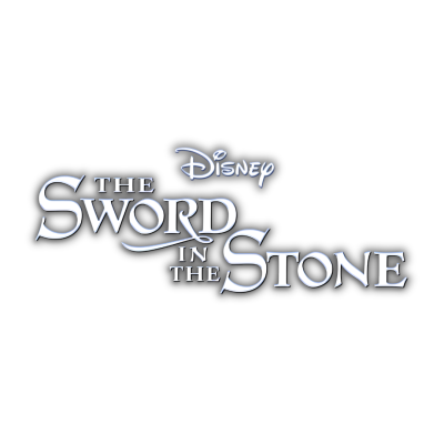 Logotipo do filme Disney The Sword in the Stone em branco com contorno cinzento claro