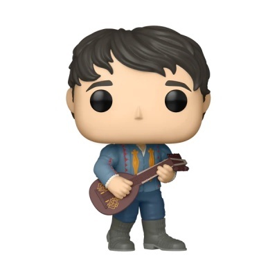 Boneco Funko Pop com guitarra castanha e camisa azul com detalhes