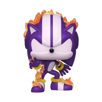 Figura Funko Pop! de ouriço roxo com chamas e acessórios amarelos