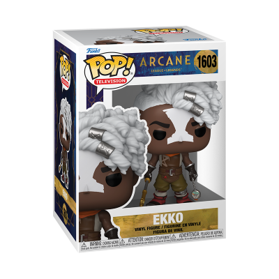Caixa com figura de vinil Funko Pop! do personagem Ekko da série Arcane