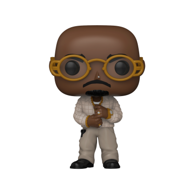 Figura Funko Pop de homem com óculos amarelos e roupa bege