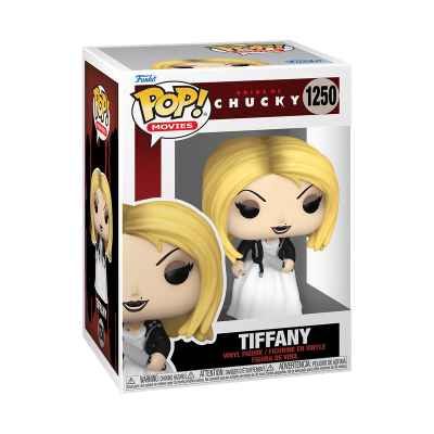 Figura Funko Pop Tiffany em caixa transparente com fundo vermelho