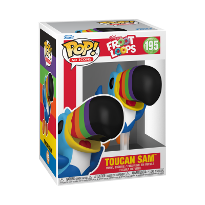 Figura Funko Pop! Toucan Sam colorida na caixa branca e vermelha