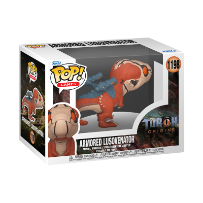 Figura Funko Pop Armored Lusovenator dentro de caixa com janela transparente