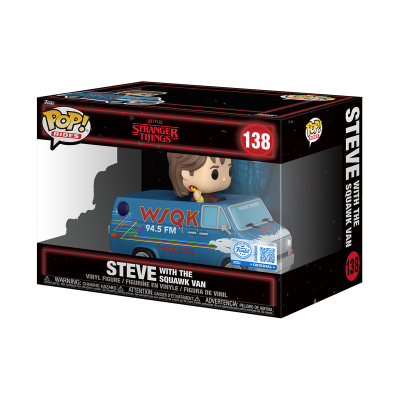 Funko Pop! Steve com a Van WSQK 94.5 FM em caixa preta da série Stranger Things