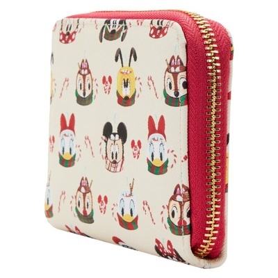 Carteira quadrada com fecho éclair dourado e estampado de personagens Disney a usar roupas de inverno