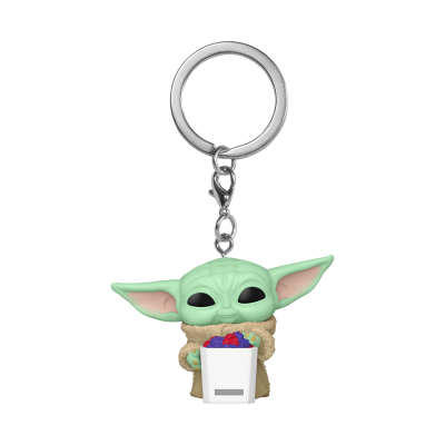 Porta-chaves Baby Yoda segurando caixa de frutas