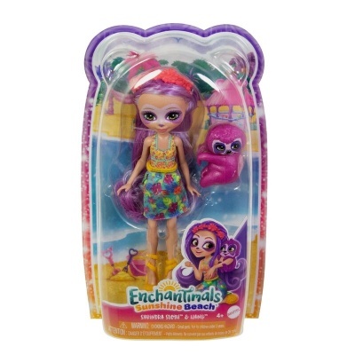 Boneca Enchantimals Sunshine Beach com animal de estimação em embalagem de plástico