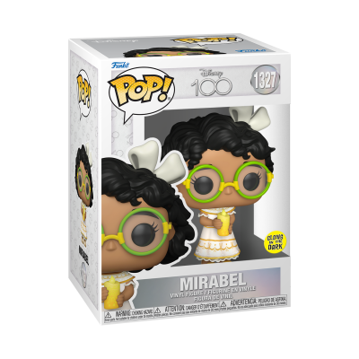 Figura Funko Pop! Mirabel Disney 100, número 1327 com óculos verdes e vestido branco e amarelo