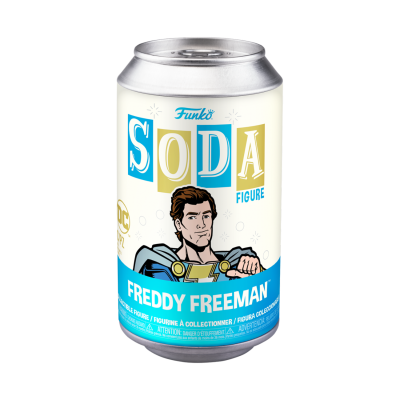 Lata Funko SODA Figure Freddy Freeman com design azul e branco
