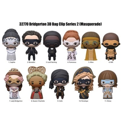 Figuras colecionáveis Bridgerton 3D Bag Clip Series 2 com máscaras e trajes variados