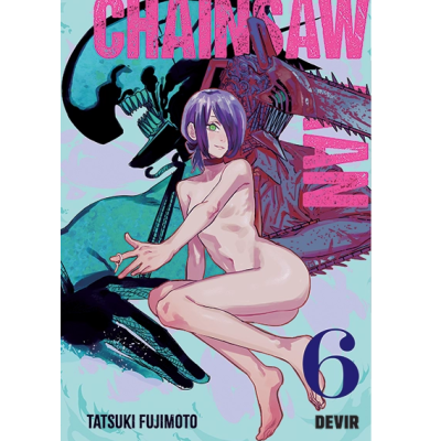 Capa de manga Chainsaw Man com personagem feminina e figura mecânica de motosserra