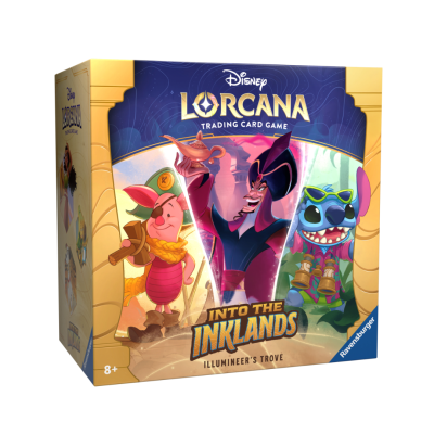 Caixa de jogo de cartas Disney Lorcana com personagens coloridos e texto 'INTO THE INKLANDS'