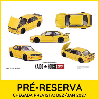 Miniatura de carro amarelo BMW M3 Kaido GT V3 em várias vistas