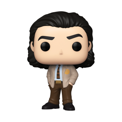 Figura colecionável tipo Funko Pop com cabelo preto e roupa formal.