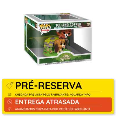 Figurina Funko Pop! Moment Tod and Copper em caixa transparente com detalhes verdes.