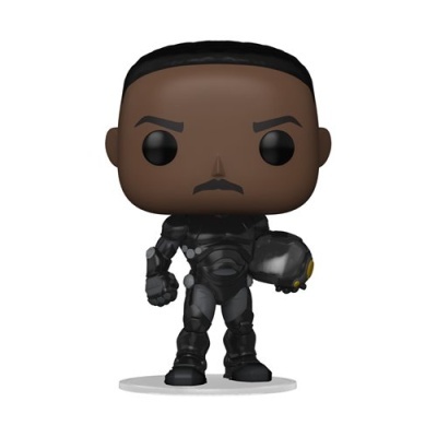 Figura Funko Pop de personagem com armadura preta e capacete