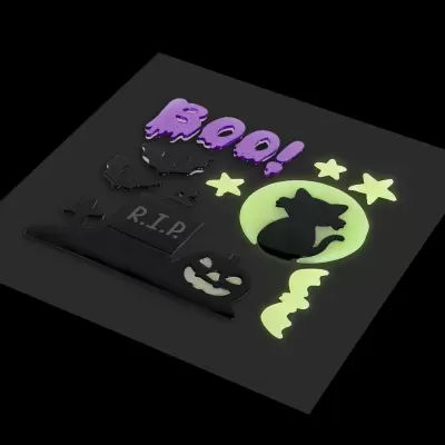 Autocolantes Halloween com motivos de gato, morcegos, cemitério e texto
