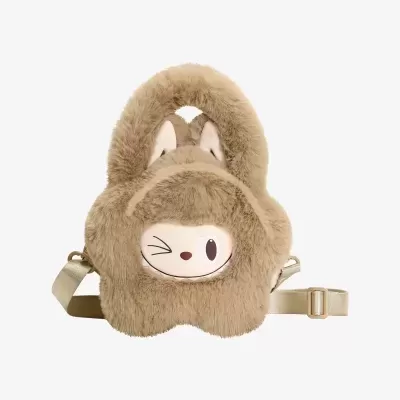 Mochila infantil peluda com rosto de coelho e alça ajustável