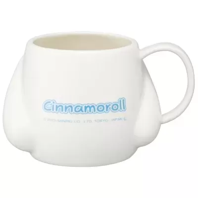 Caneca cerâmica branca com orelhas e texto Cinnamoroll