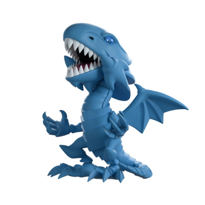 Figura de dragão azul com asas e dentes brancos