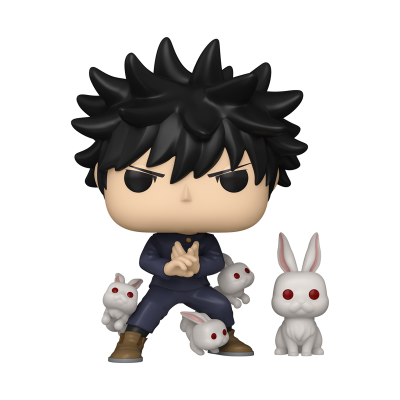 Figura de vinil de personagem com cabelo preto e coelhos brancos