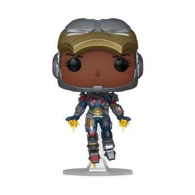 Figura Funko Pop de personagem com capacete dourado e prateado e roupa azul e dourada