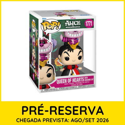 Funko Pop Alice no País das Maravilhas Rainha de Copas com Gato Cheshire na caixa