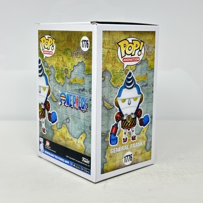 Caixa POP! Animation General Franky número 1776 com fundo de mapa antigo
