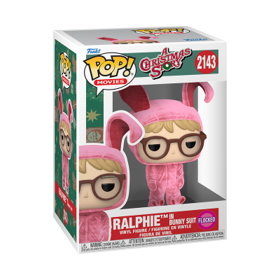 Figura Funko Pop Ralphie em fato de coelho cor-de-rosa na caixa