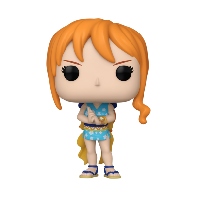 Figura colecionável Funko Pop de personagem feminina com cabelo laranja e vestido azul