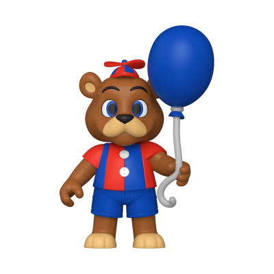Figura de urso com roupa colorida e balão azul