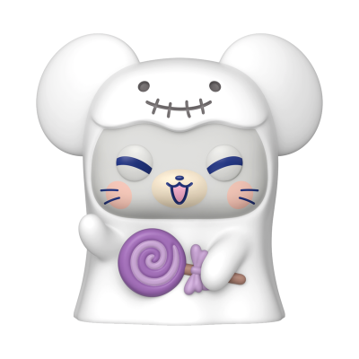 Figura de fantasma com grandes orelhas e pirulito roxo