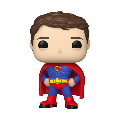 Figura Funko Pop do Super-Homem com roupa azul e capa vermelha