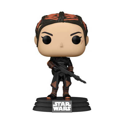 Figura Funko Pop Vi Moradi de Star Wars com roupa preta e detalhes laranja